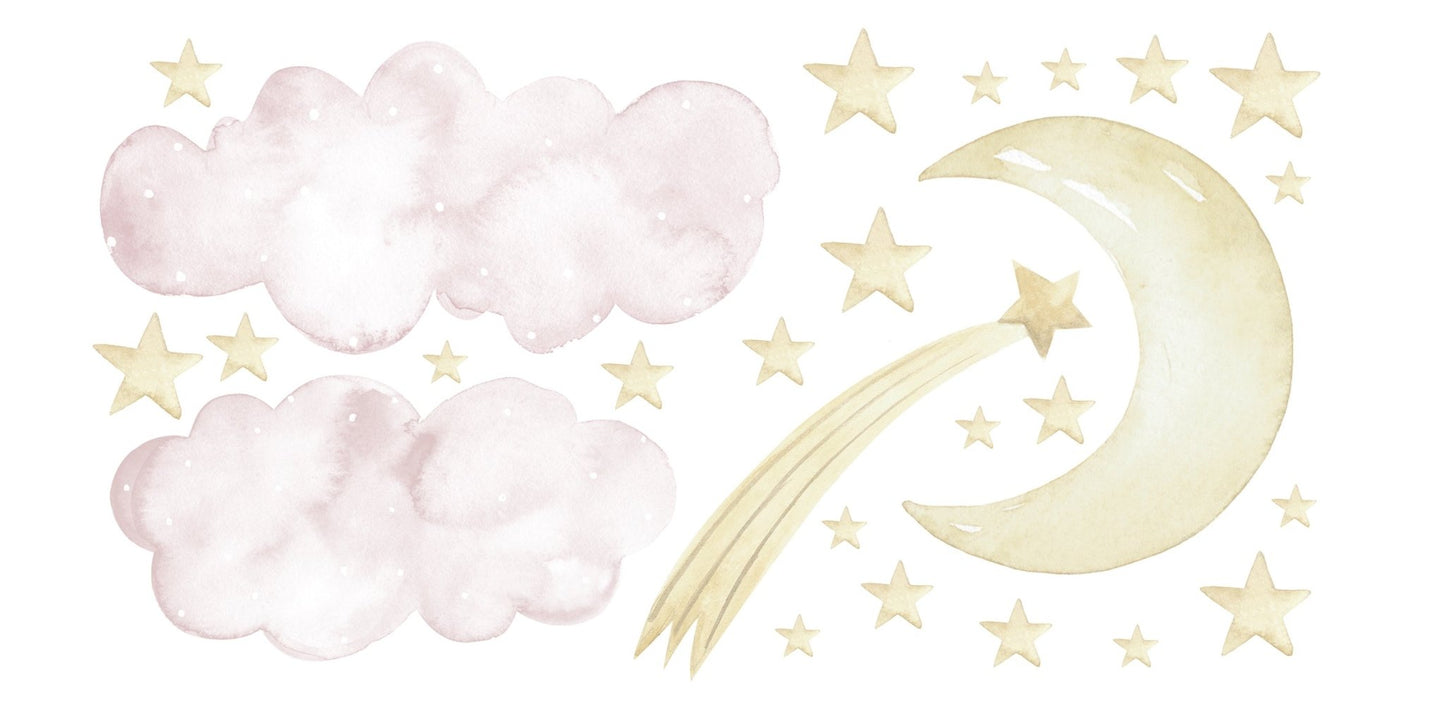 Pink Clouds, Stars & Moon Decal Set - Ginger Monkey