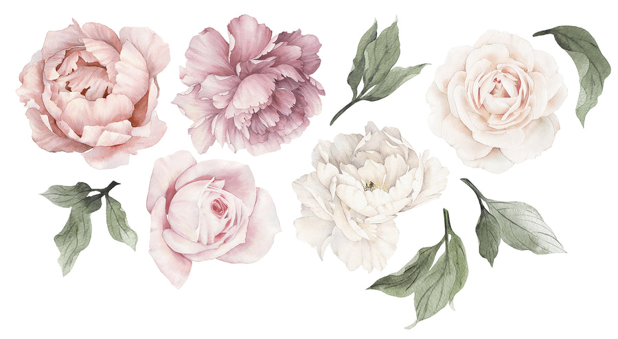 Classic Pink Peony & Rose Wall Decals - Ginger Monkey 
