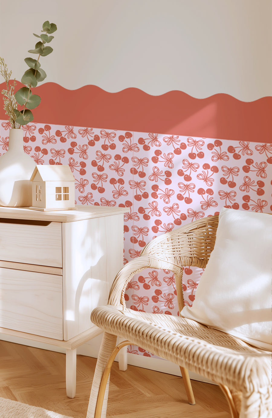 Wavy Wallpaper Panel - Cherry and Bows