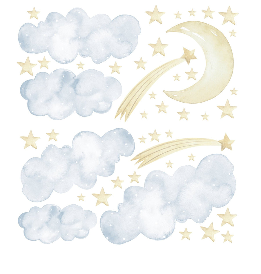 Blue Clouds, Stars & Moon Decal Set - Ginger Monkey