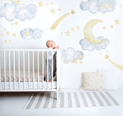 Blue Clouds, Stars & Moon Decal Set - Ginger Monkey