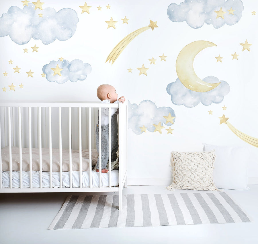 Blue Clouds, Stars & Moon Decal Set - Ginger Monkey