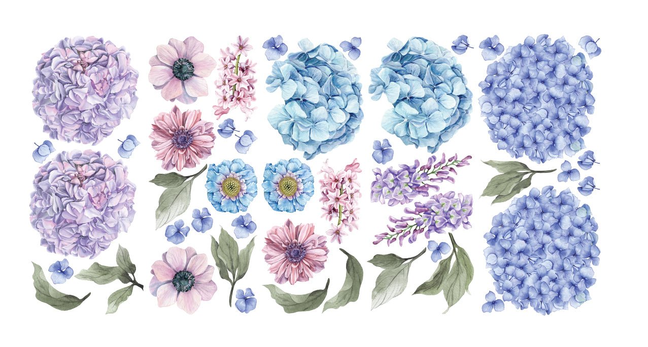 Blue & Lilac Hydrangea Floral Wall Decals - Ginger Monkey