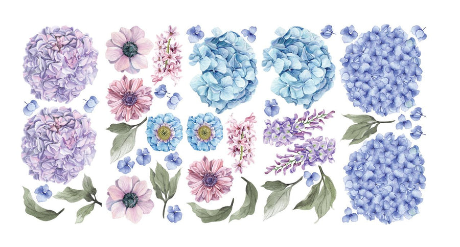 Blue & Lilac Hydrangea Floral Wall Decals - Ginger Monkey