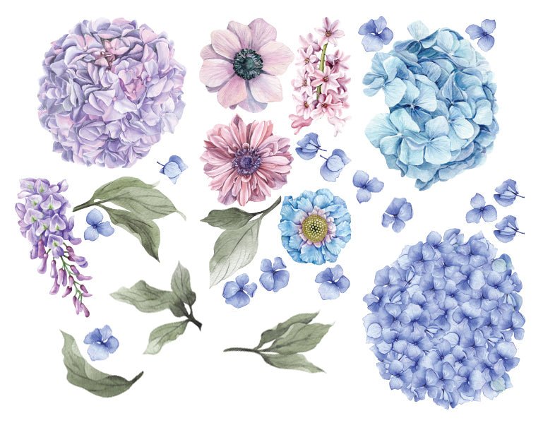 Blue & Lilac Hydrangea Floral Wall Decals - Ginger Monkey