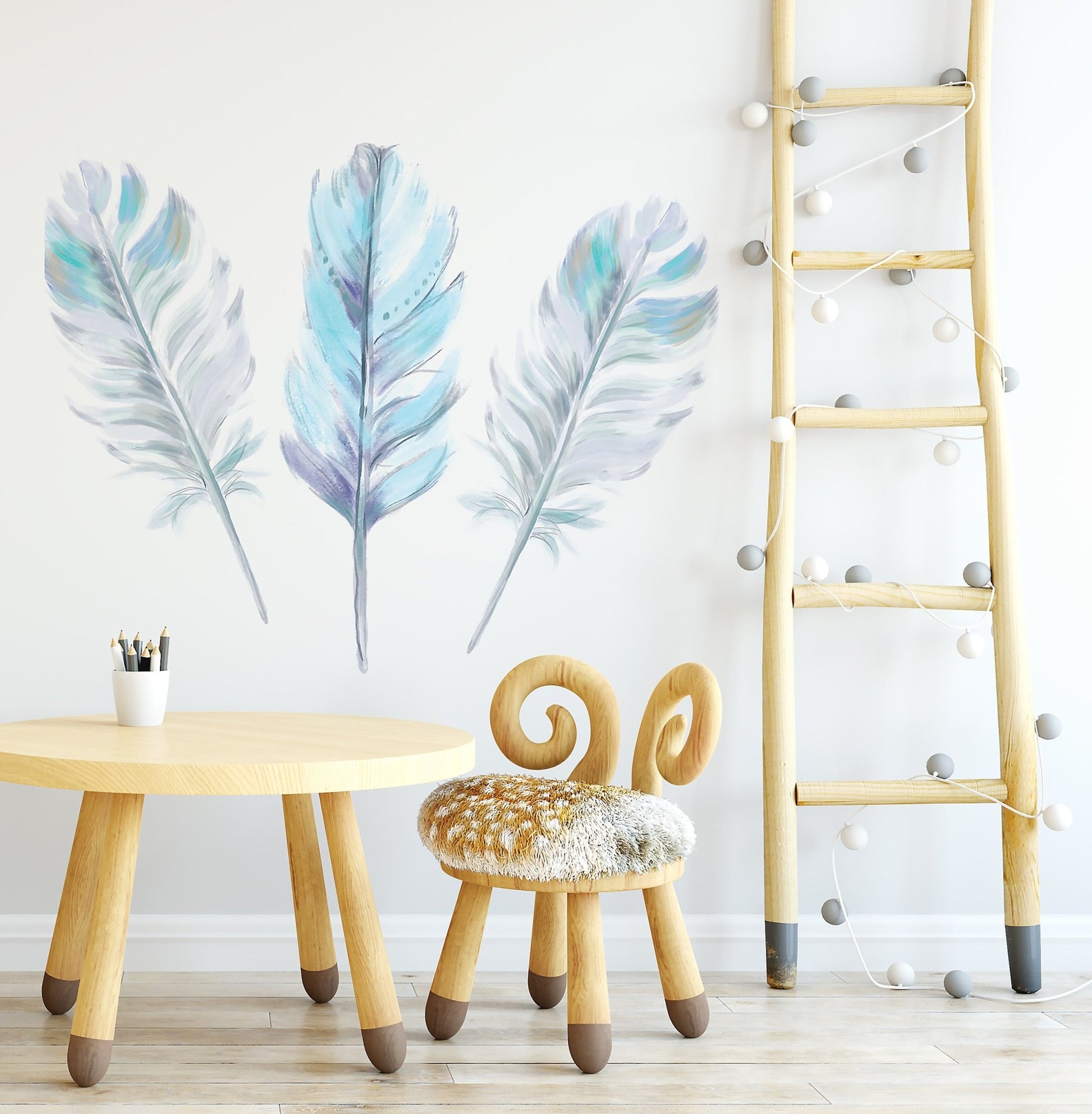 Boho Aqua Feather Set x 3 Wall Decals - Ginger Monkey