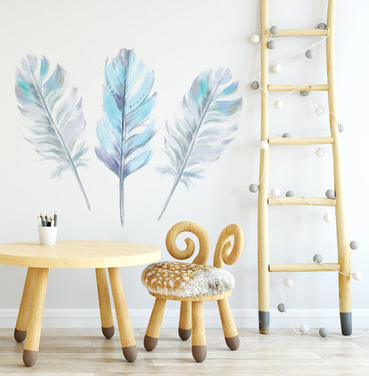 Boho Aqua Feather Set x 3 Wall Decals - Ginger Monkey