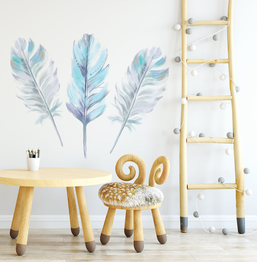 Boho Aqua Feather Set x 3 Wall Decals - Ginger Monkey