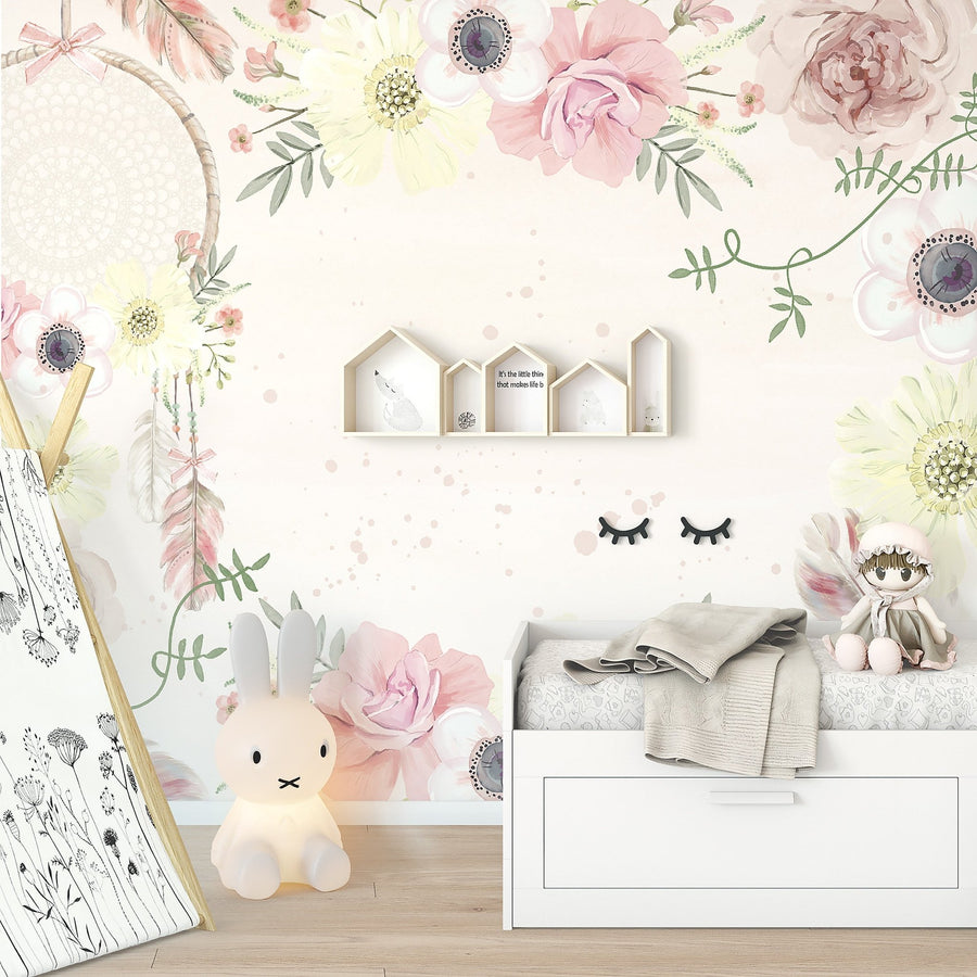 Boho Flowers & Dreamcatcher Wallpaper - Ginger Monkey