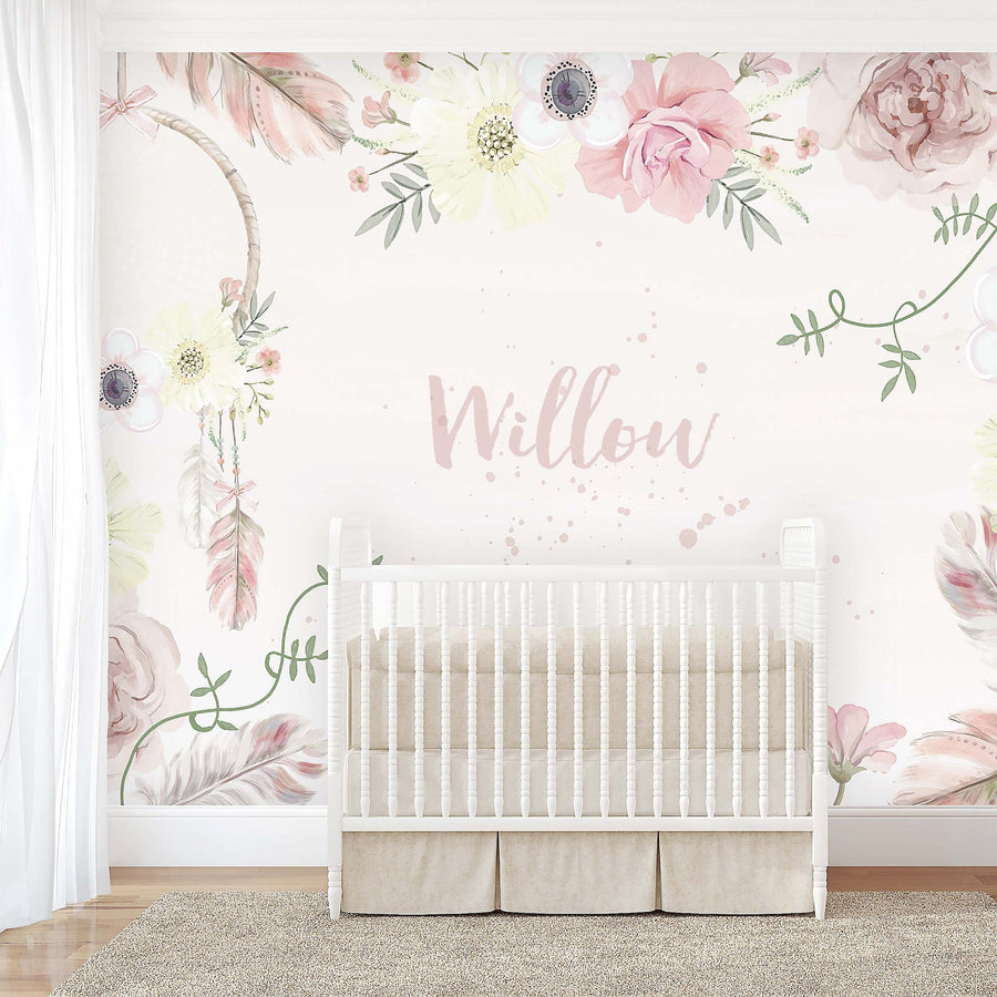 Boho Flowers & Dreamcatcher Wallpaper - Ginger Monkey