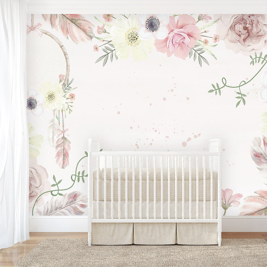 Boho Flowers & Dreamcatcher Wallpaper - Ginger Monkey