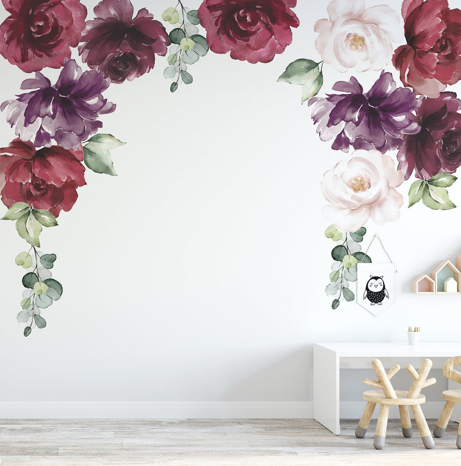 Burgundy Peony & Rose Wall Decals - Ginger Monkey