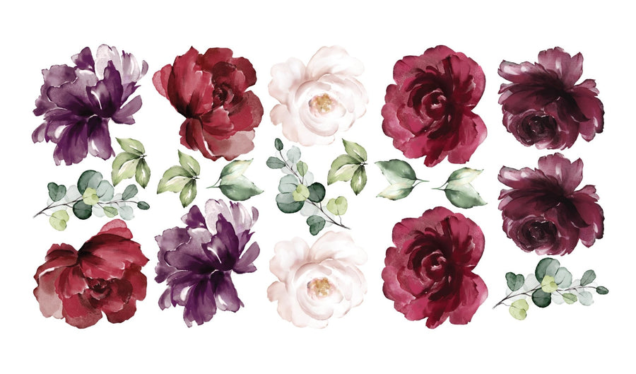 Burgundy Peony & Rose Wall Decals - Ginger Monkey