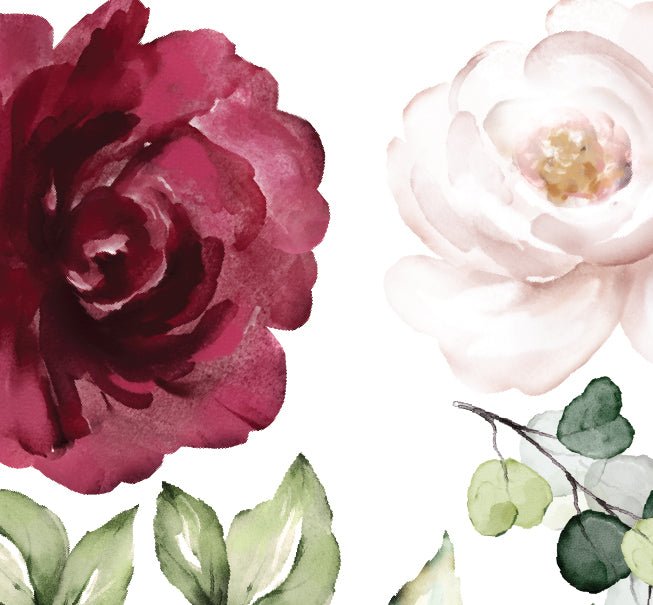 Burgundy Peony & Rose Wall Decals - Ginger Monkey