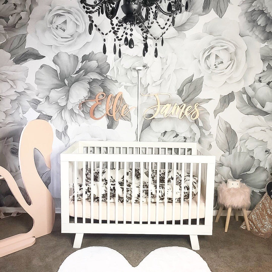 B&W Peony and Rose Wallpaper - Ginger Monkey