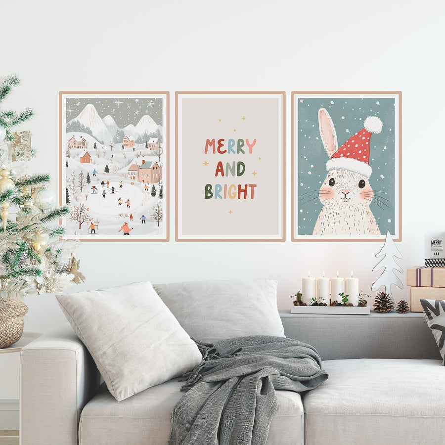 Christmas Poster Decal Set - Blue & Beige - Ginger Monkey