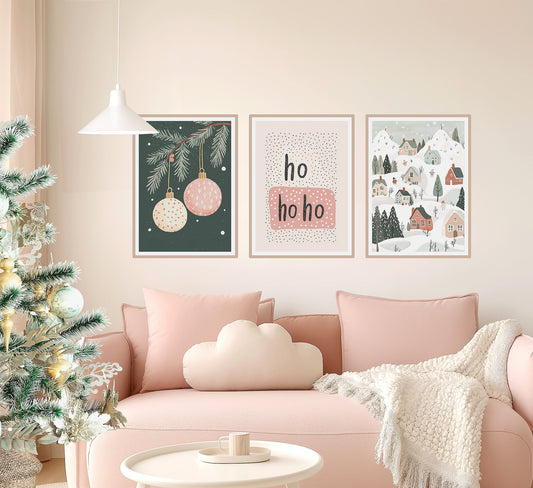 Christmas Poster Decal Set - Pink & Green - Ginger Monkey