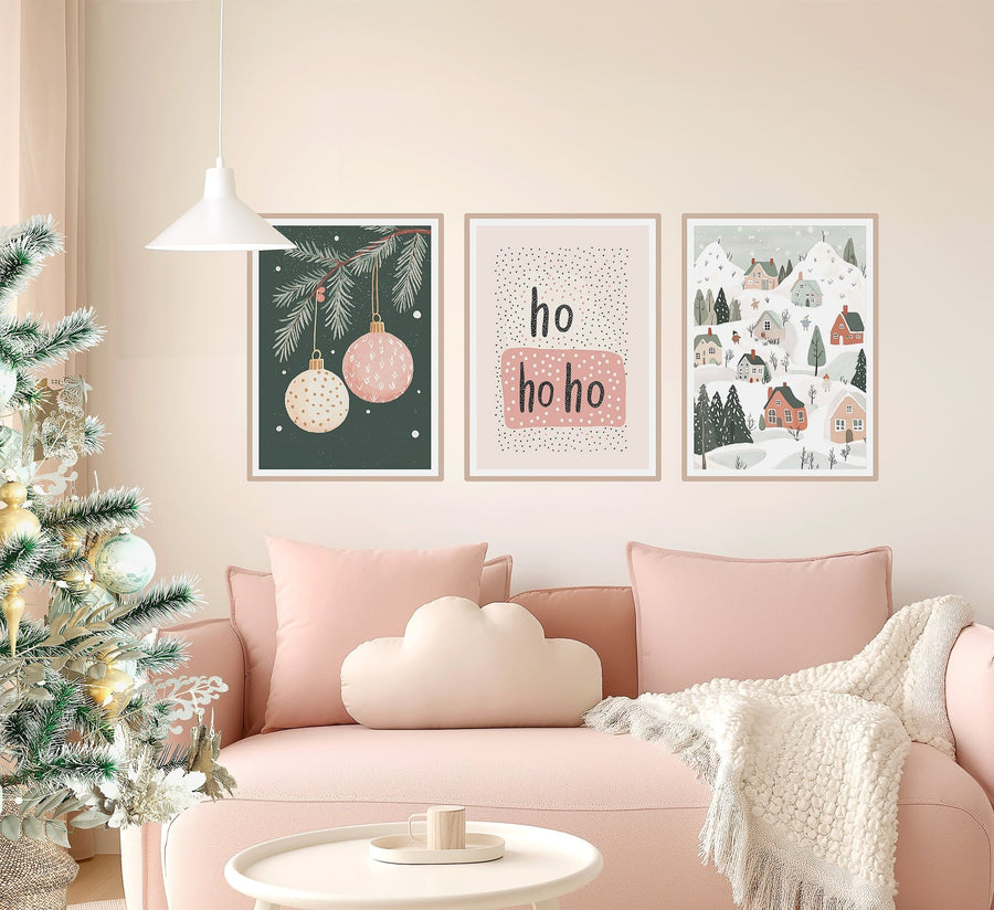 Christmas Poster Decal Set - Pink & Green - Ginger Monkey