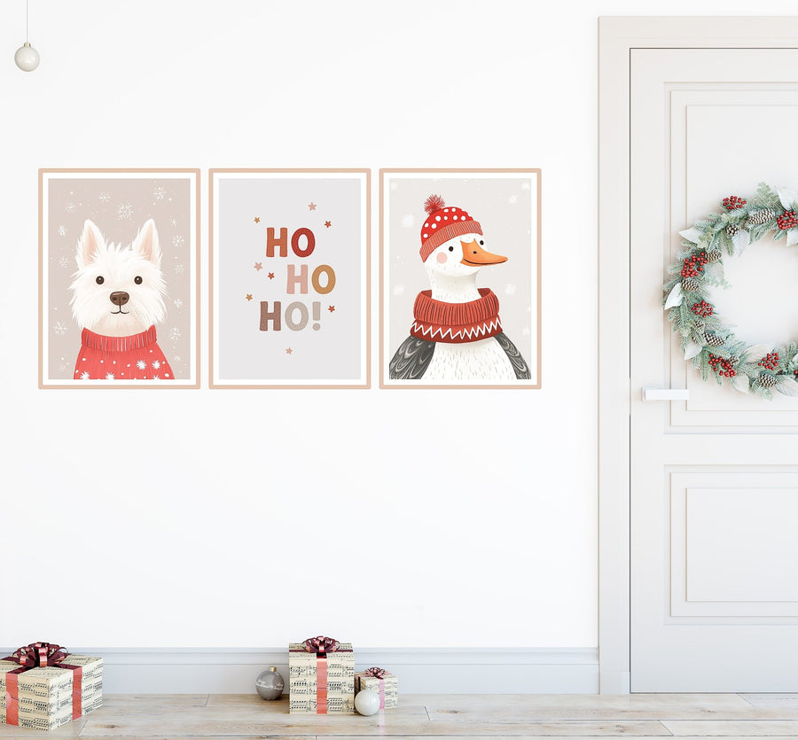 Christmas Poster Decal Set - Red & Beige - Ginger Monkey