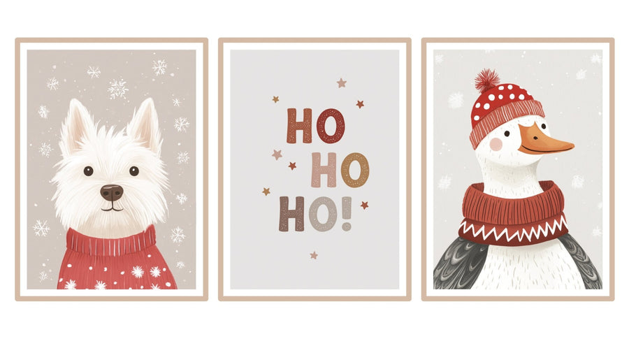 Christmas Poster Decal Set - Red & Beige - Ginger Monkey