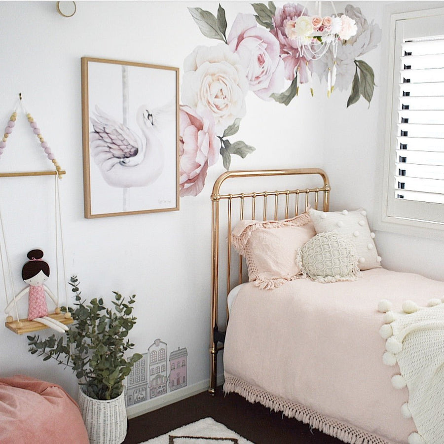 Classic Pink Peony & Rose Wall Decals - Ginger Monkey