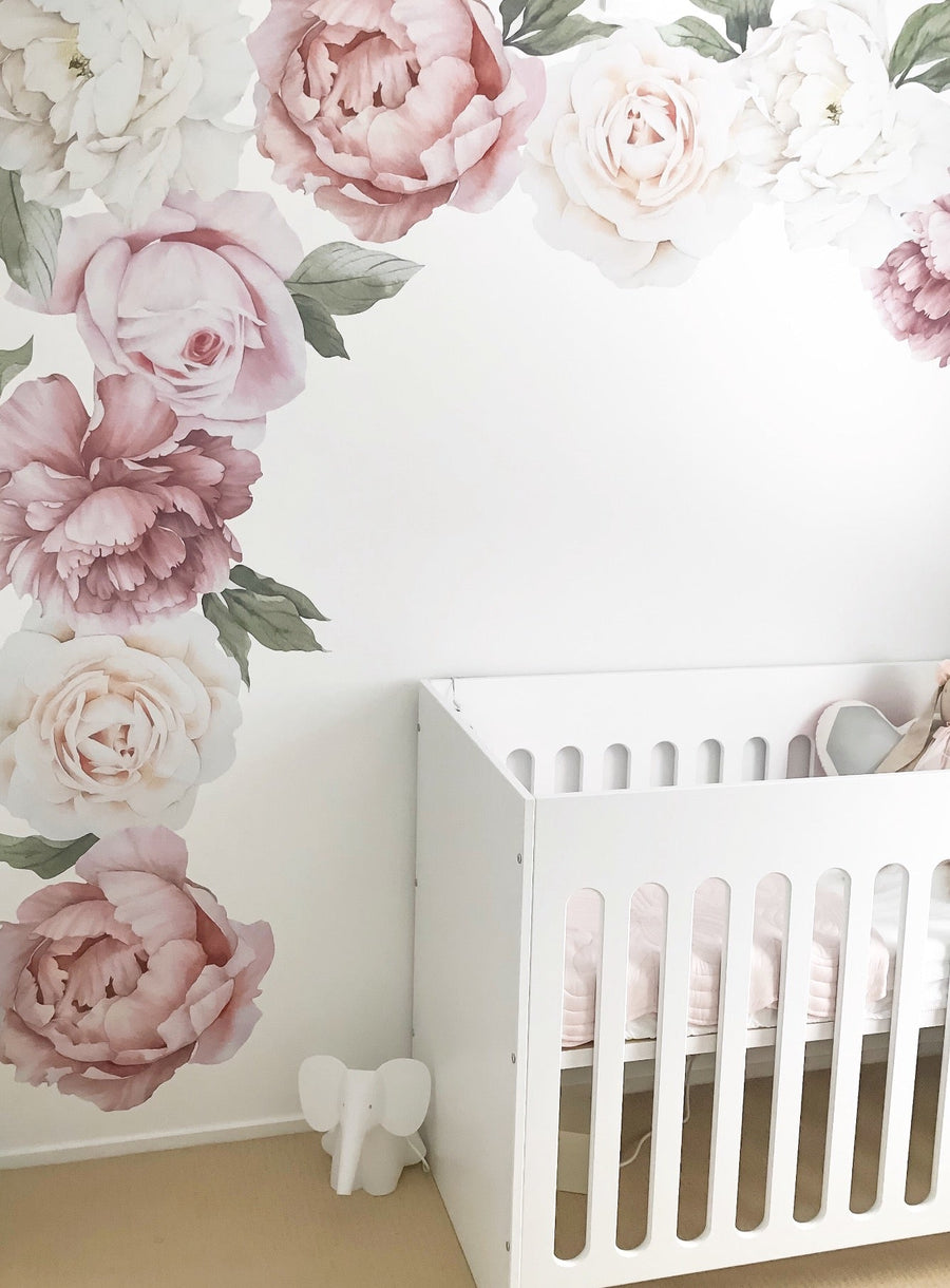 Classic Pink Peony & Rose Wall Decals - Ginger Monkey