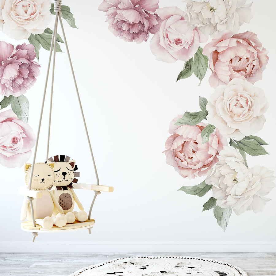 Classic Pink Peony & Rose Wall Decals - Ginger Monkey