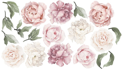 Classic Pink Peony & Rose Wall Decals - Ginger Monkey