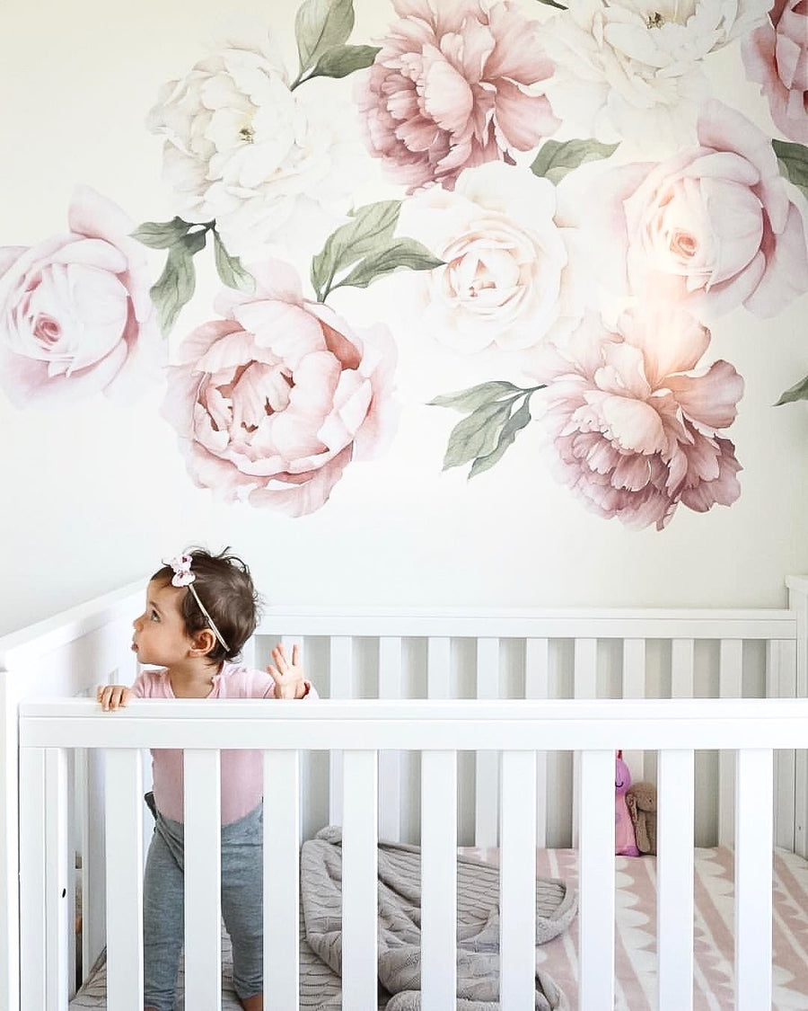 Classic Pink Peony & Rose Wall Decals - Ginger Monkey