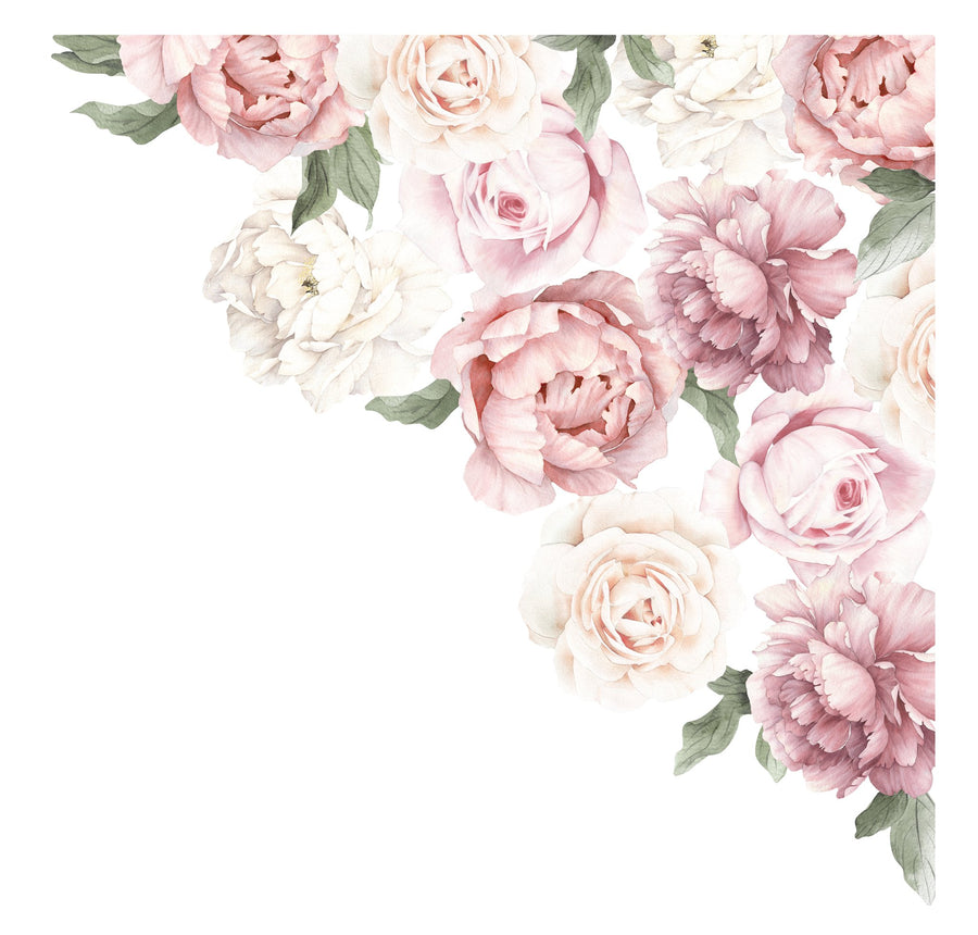 Peony & Rose Corner Wall Decal - Ginger Monkey