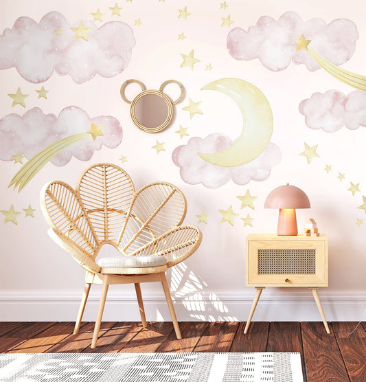 Pink Clouds, Stars & Moon Decal Set - Ginger Monkey