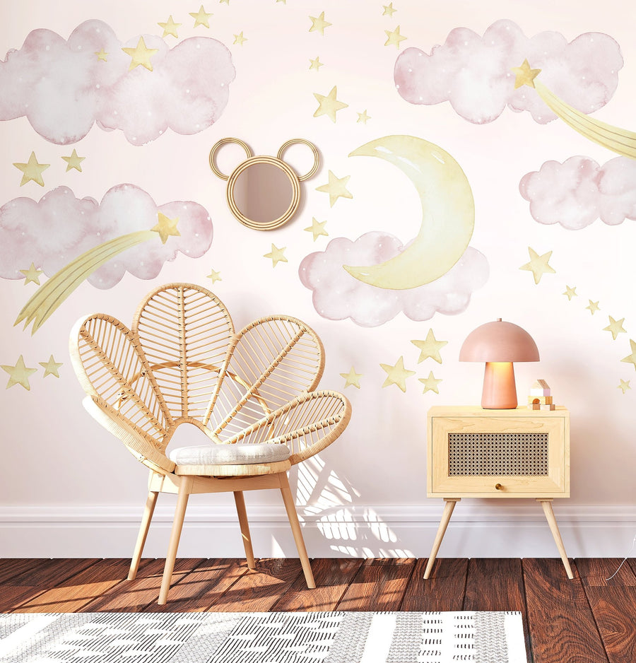 Pink Clouds, Stars & Moon Decal Set - Ginger Monkey