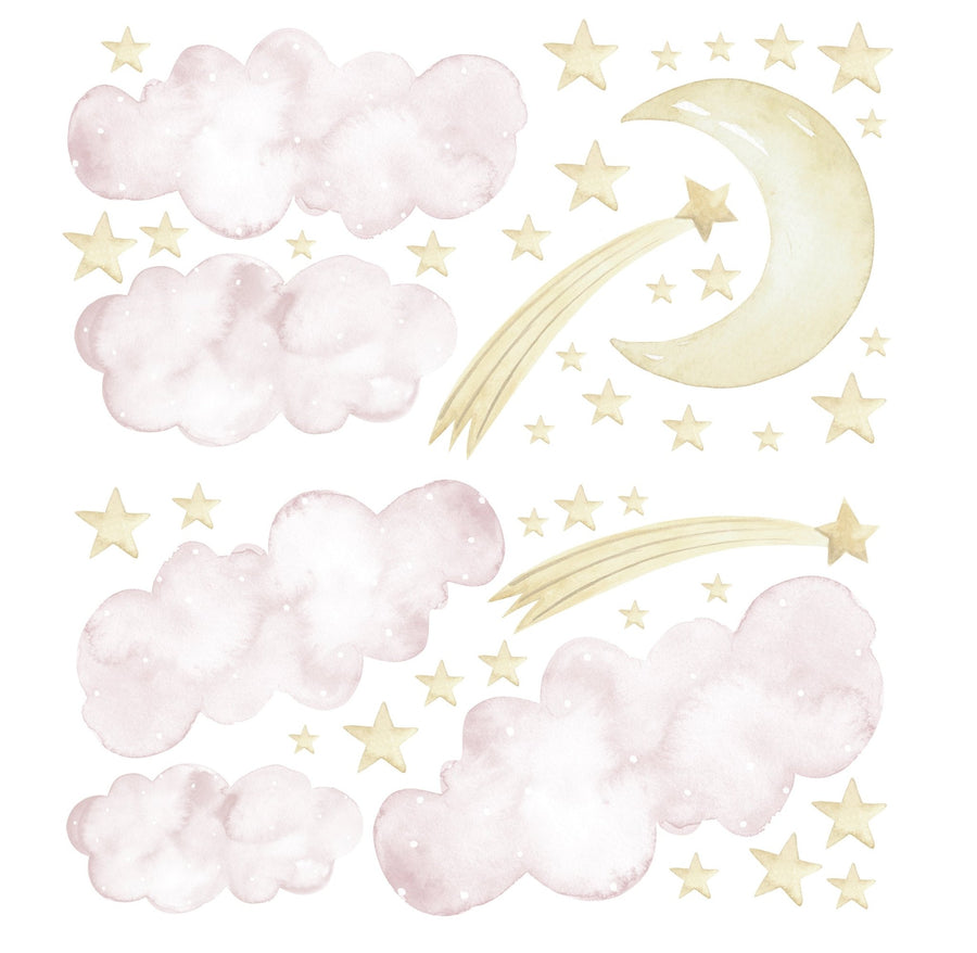 Pink Clouds, Stars & Moon Decal Set - Ginger Monkey