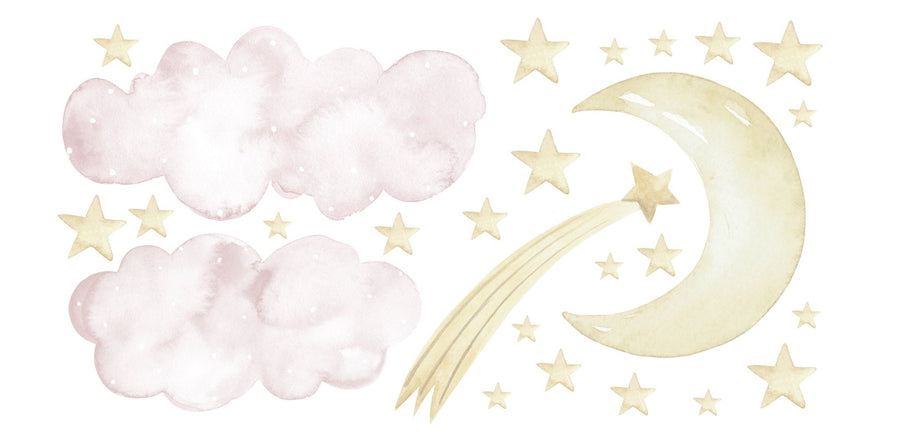 Pink Clouds, Stars & Moon Decal Set - Ginger Monkey