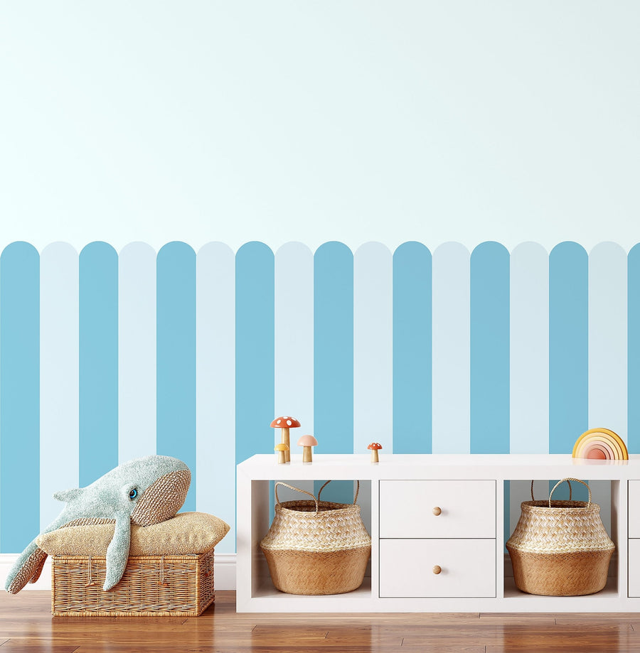 Scalloped Stripe Wallpaper Panel - Blue Heaven - Ginger Monkey