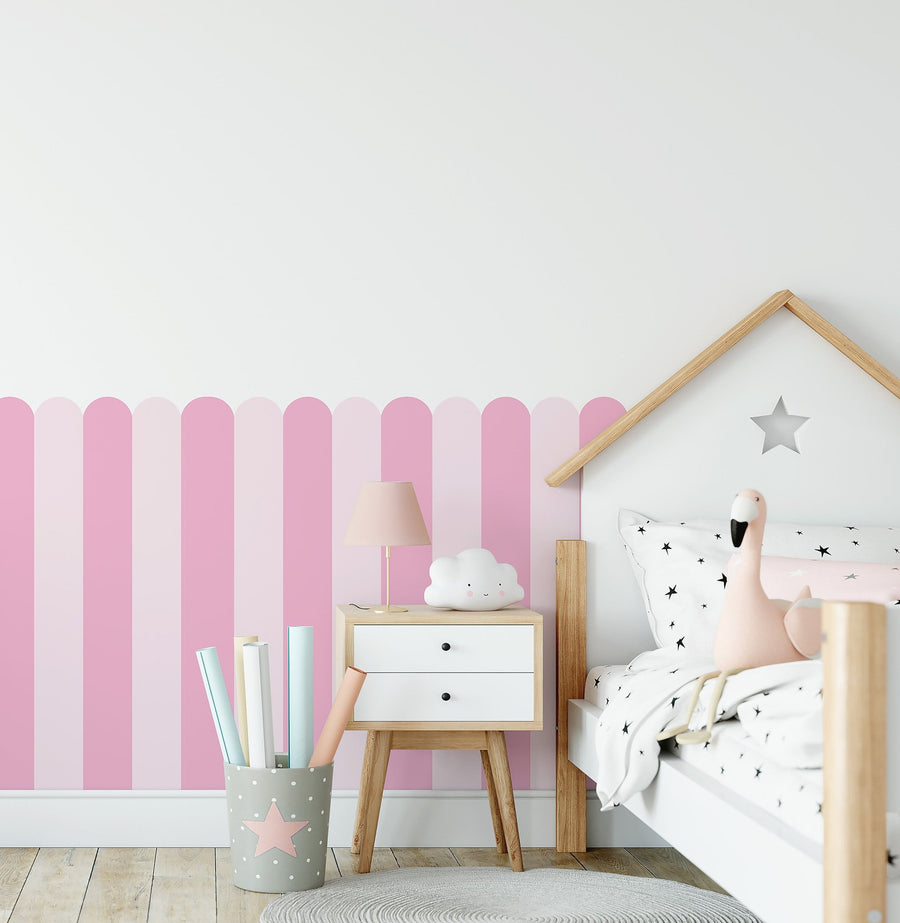 Scalloped Stripe Wallpaper Panel - Cotton Candy - Ginger Monkey