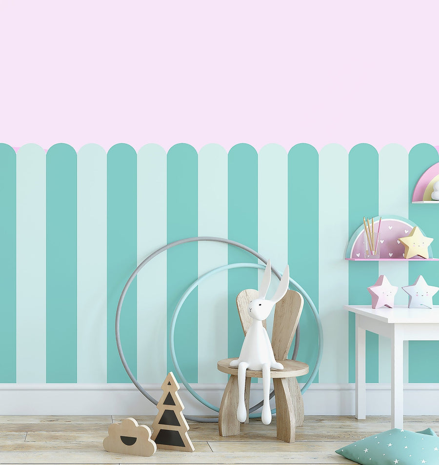 Scalloped Stripe Wallpaper Panel - Minty - Ginger Monkey