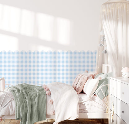 Scalloped Wallpaper Panel - Gingham Blue Heaven - Ginger Monkey