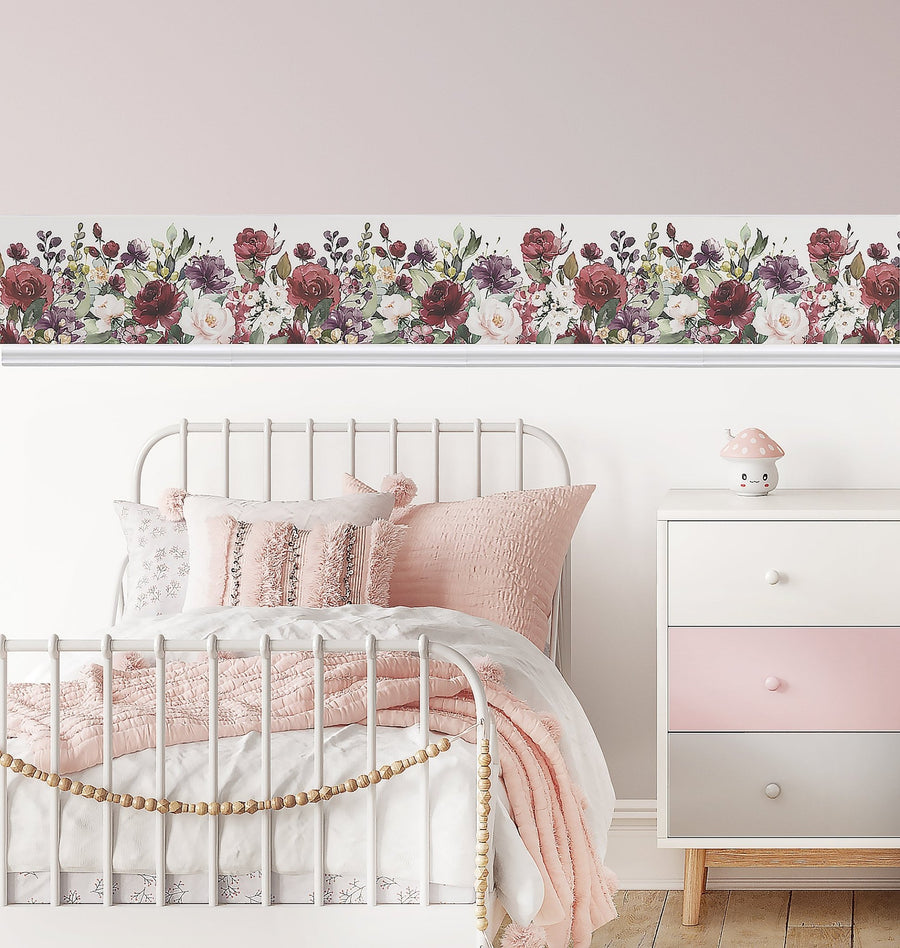 WALL BORDER - Burgundy Flowers - Ginger Monkey