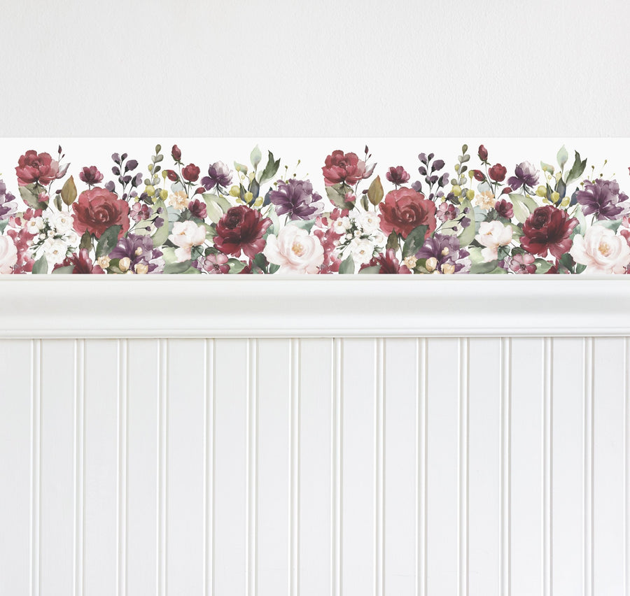 WALL BORDER - Burgundy Flowers - Ginger Monkey