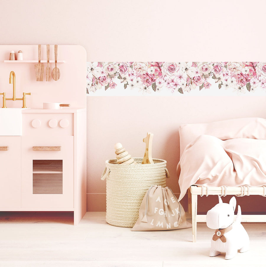 WALL BORDER - Cherry Blossom & Rose - Ginger Monkey