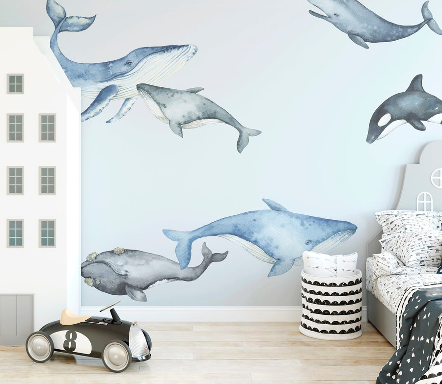 Watercolour Whale Decal Set - Ginger Monkey