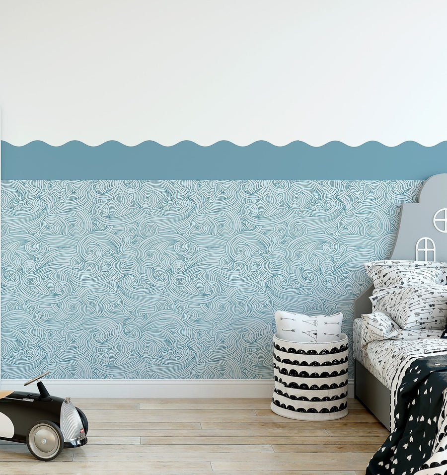 Wavy Wallpaper Panel - Blue Wave - Ginger Monkey