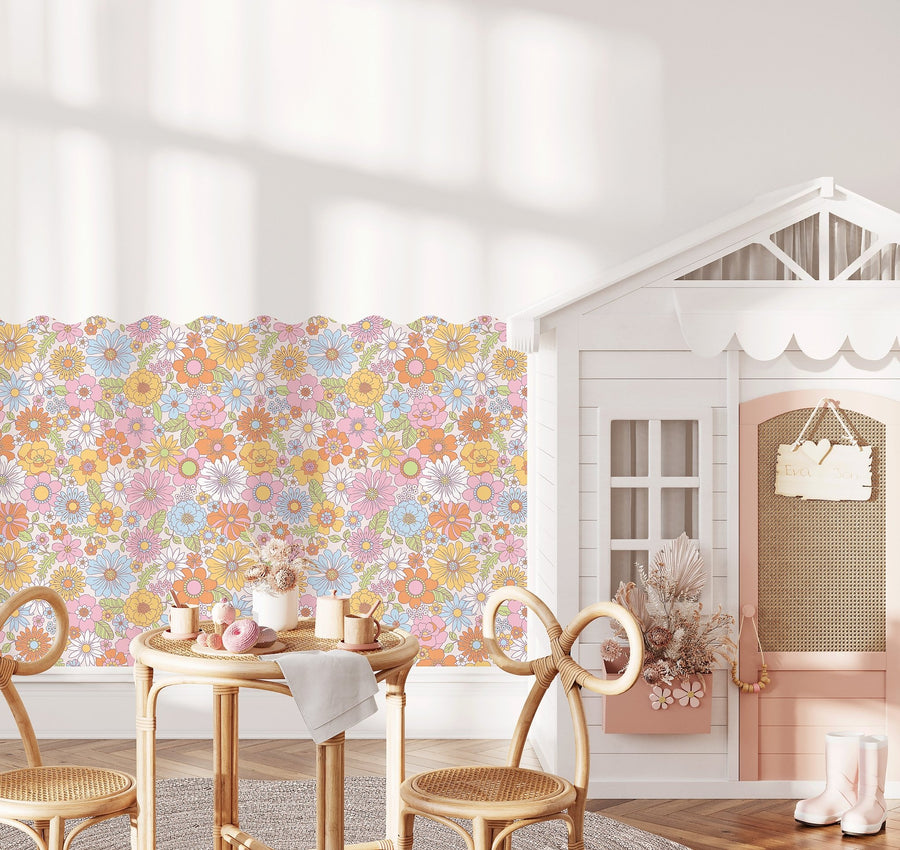 Wavy Wallpaper Panel - Retro Flowers - Ginger Monkey