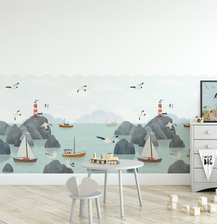 Wavy Wallpaper Panel - Seaside Village - Ginger Monkey