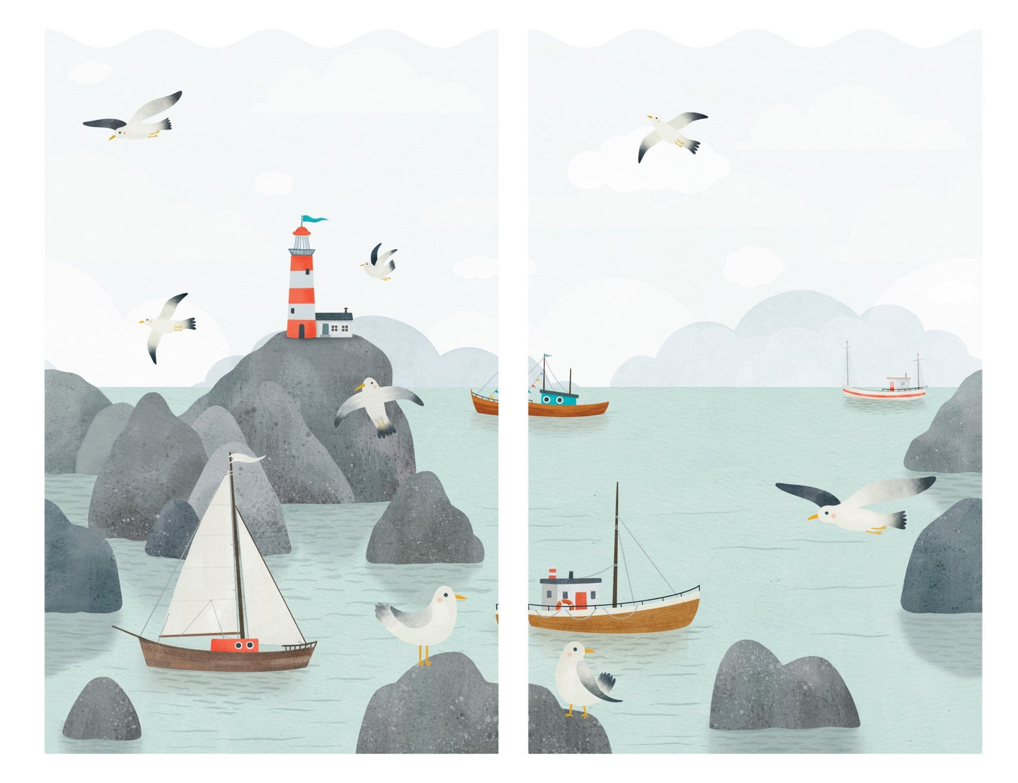 Wavy Wallpaper Panel - Seaside Village - Ginger Monkey