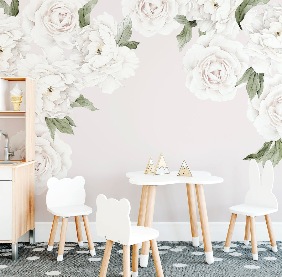 White Peony & Rose Wall Decals - Ginger Monkey