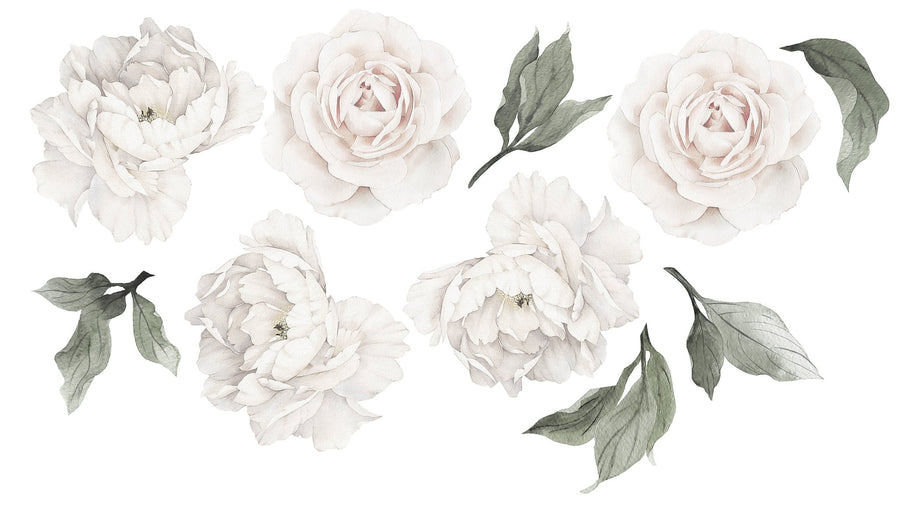 White Peony & Rose Wall Decals - Ginger Monkey