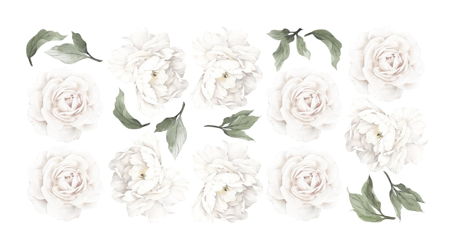 White Peony & Rose Wall Decals - Ginger Monkey