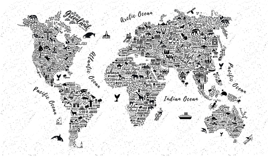 World Map Typography Wallpaper - Ginger Monkey